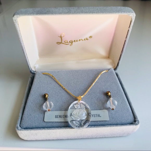 Vintage Laguna Crystal Etched Rose Set - Picture 3 of 13